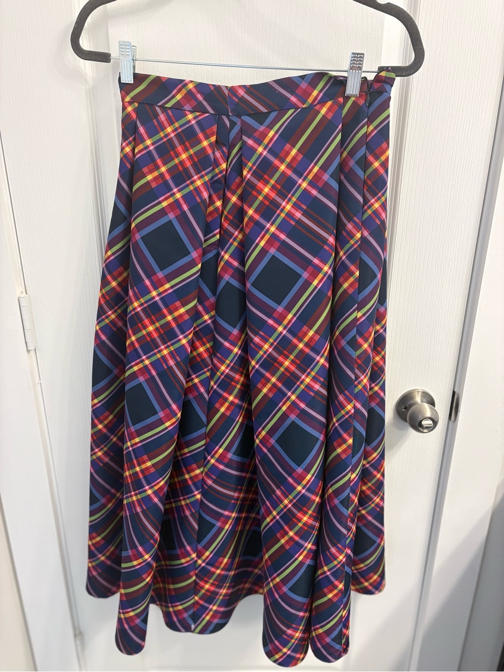 Sachin + Babi Navy Plaid Circle Skirt with Multi-Color Stripes